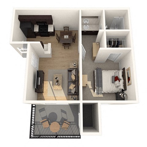 Floor plan for 1 bed, 1 bath, 564 sqft